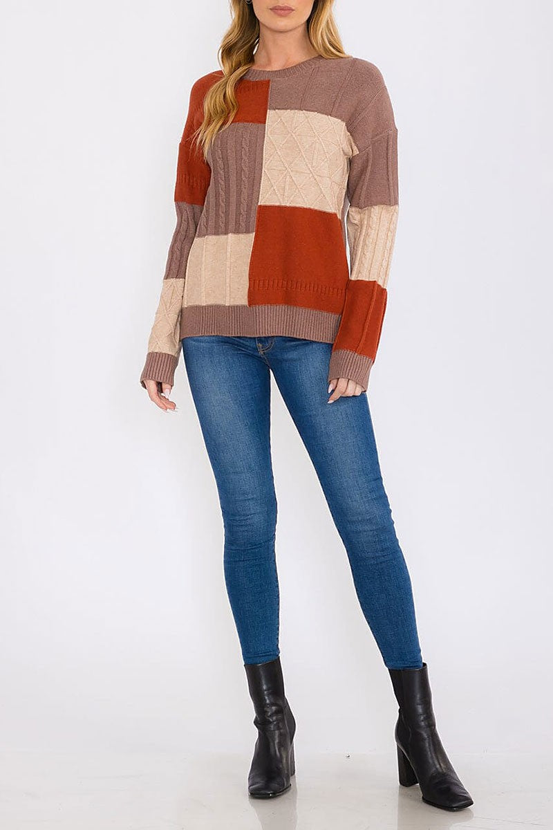 Long sleeves pullover colorblock sweater (RVWT8571)