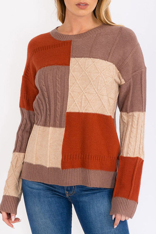 Long sleeves pullover colorblock sweater (RVWT8571)