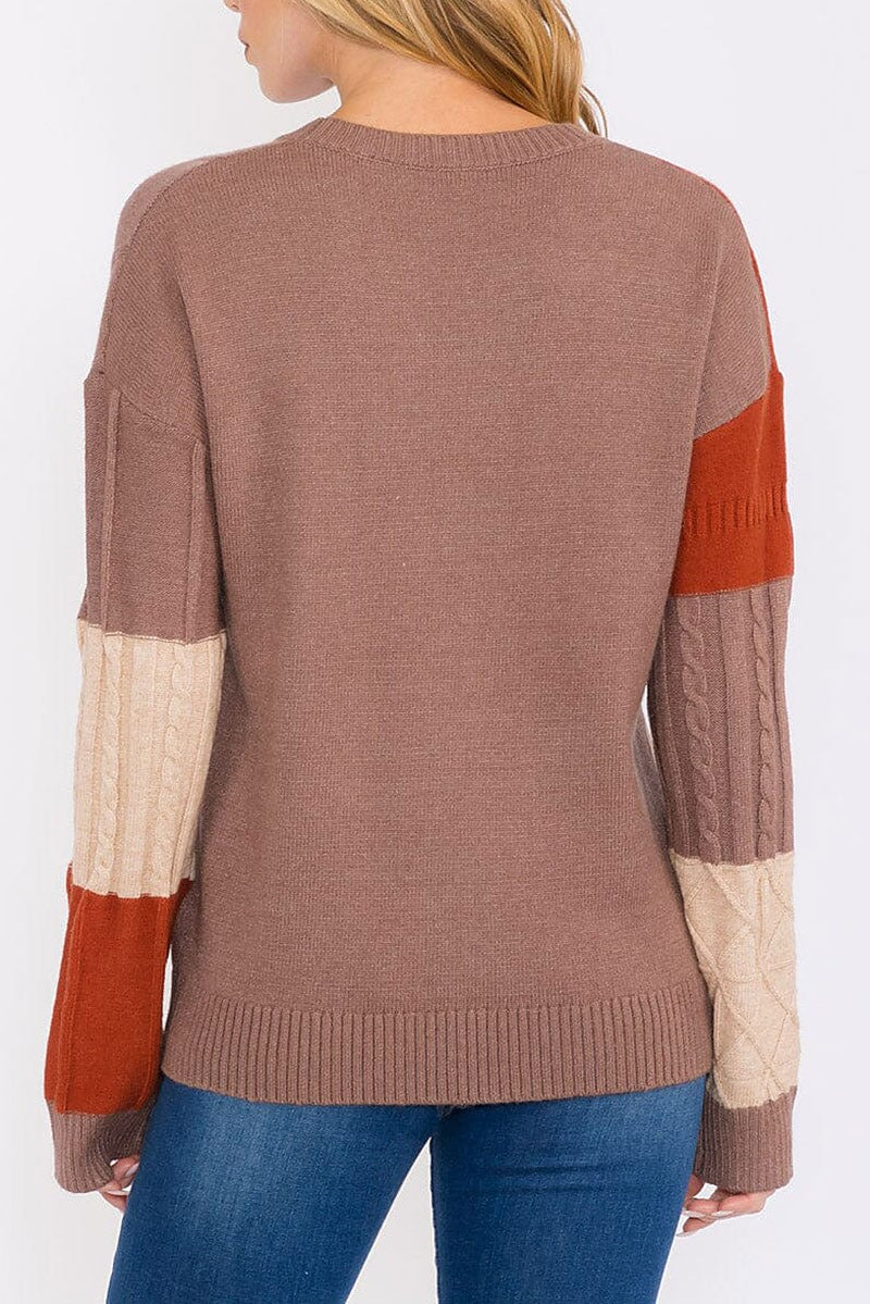 Long sleeves pullover colorblock sweater (RVWT8571)