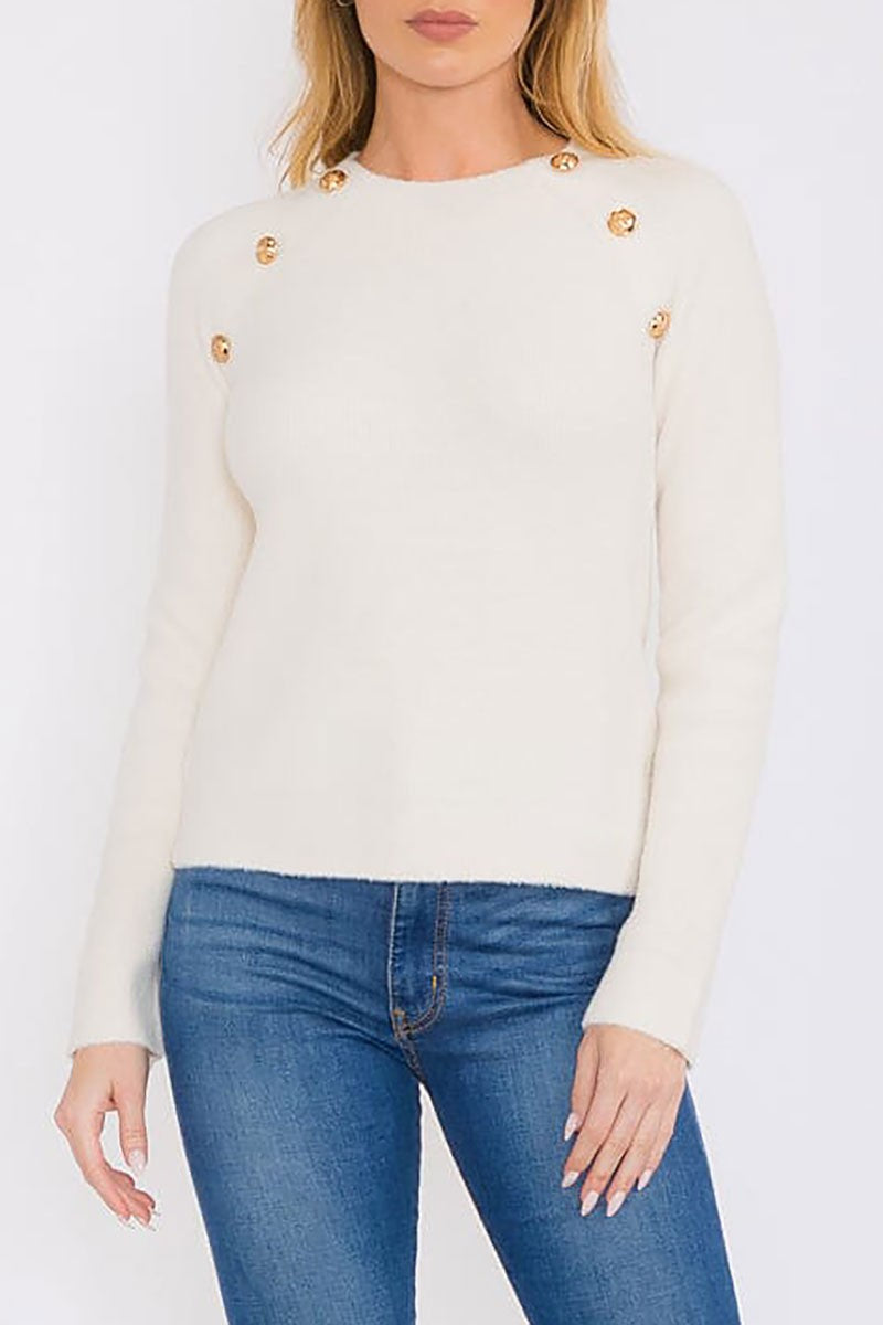 Long sleeves buttons detailed blouse top (RVWT8572)