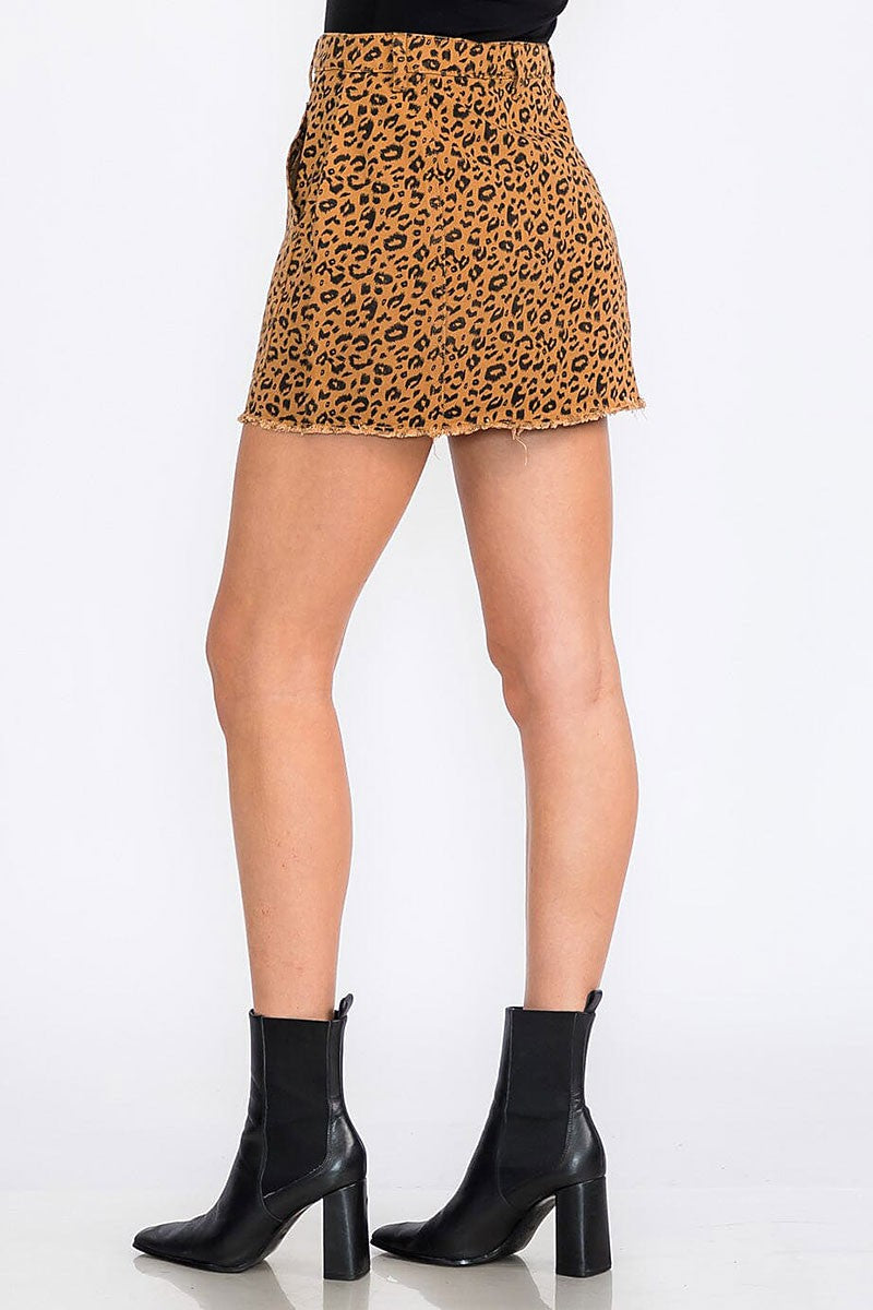 Button up pockets animal print denim mini skirt (RVWT8586)