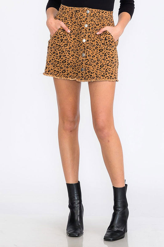 Button up pockets animal print denim mini skirt (RVWT8586)