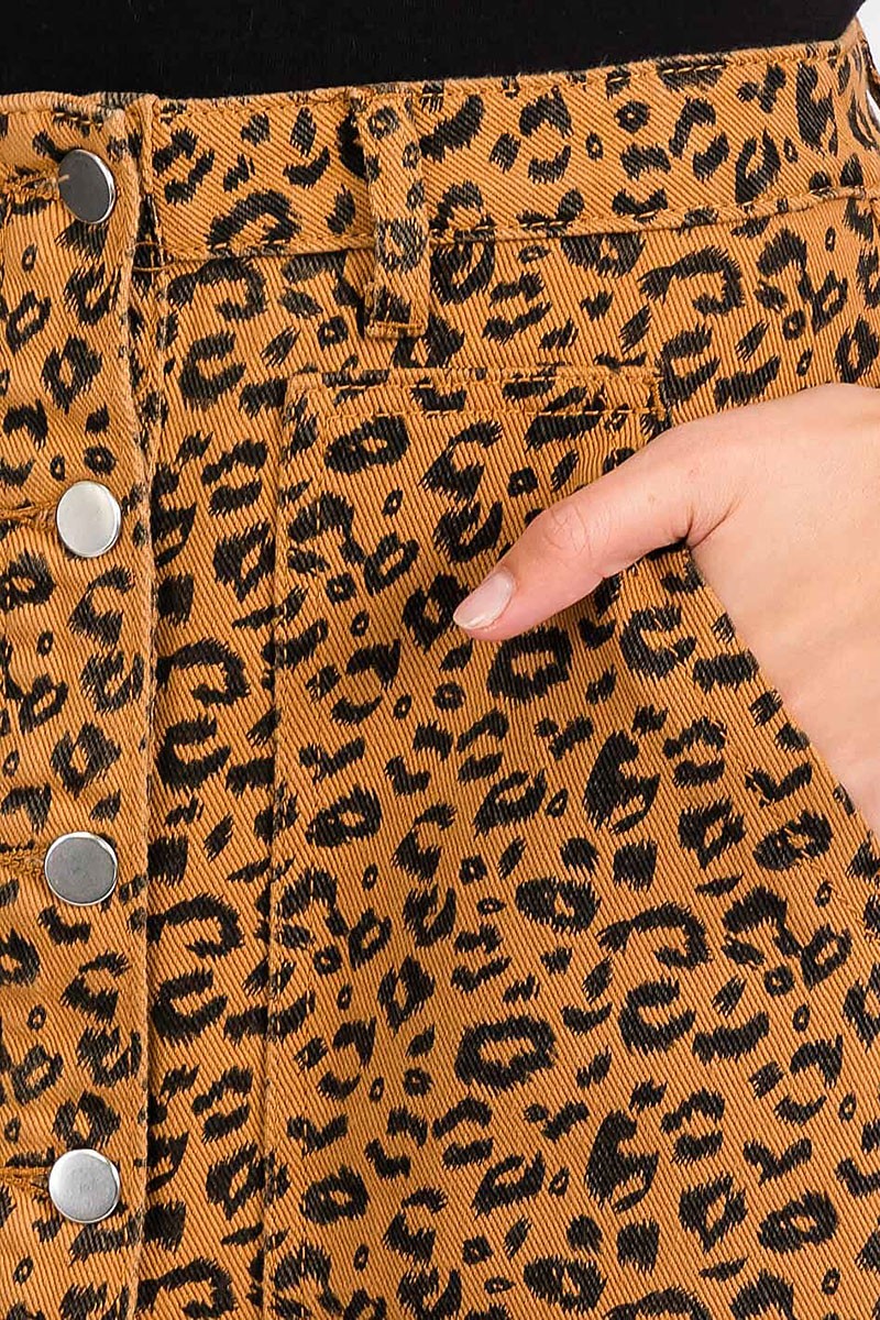 Button up pockets animal print denim mini skirt (RVWT8586)