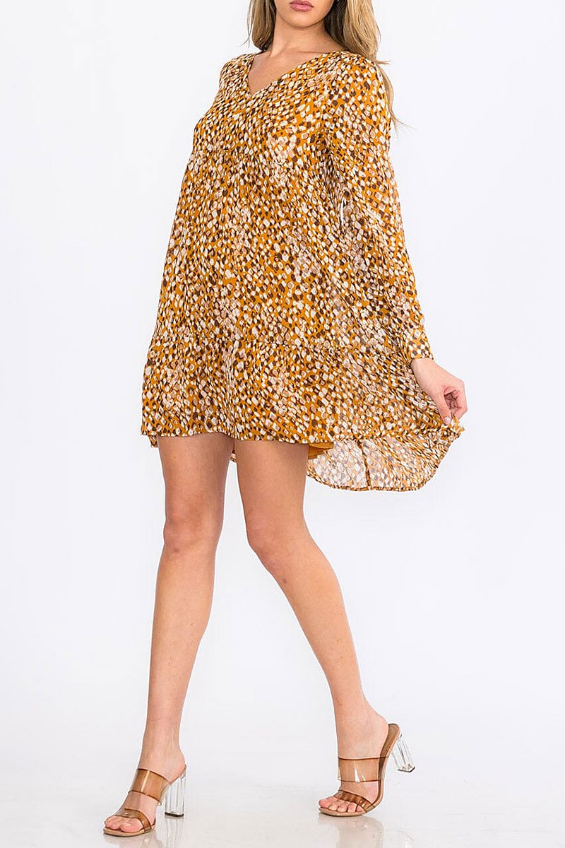 V-neck tunic animal print tunic mini dress (RVWT8587)