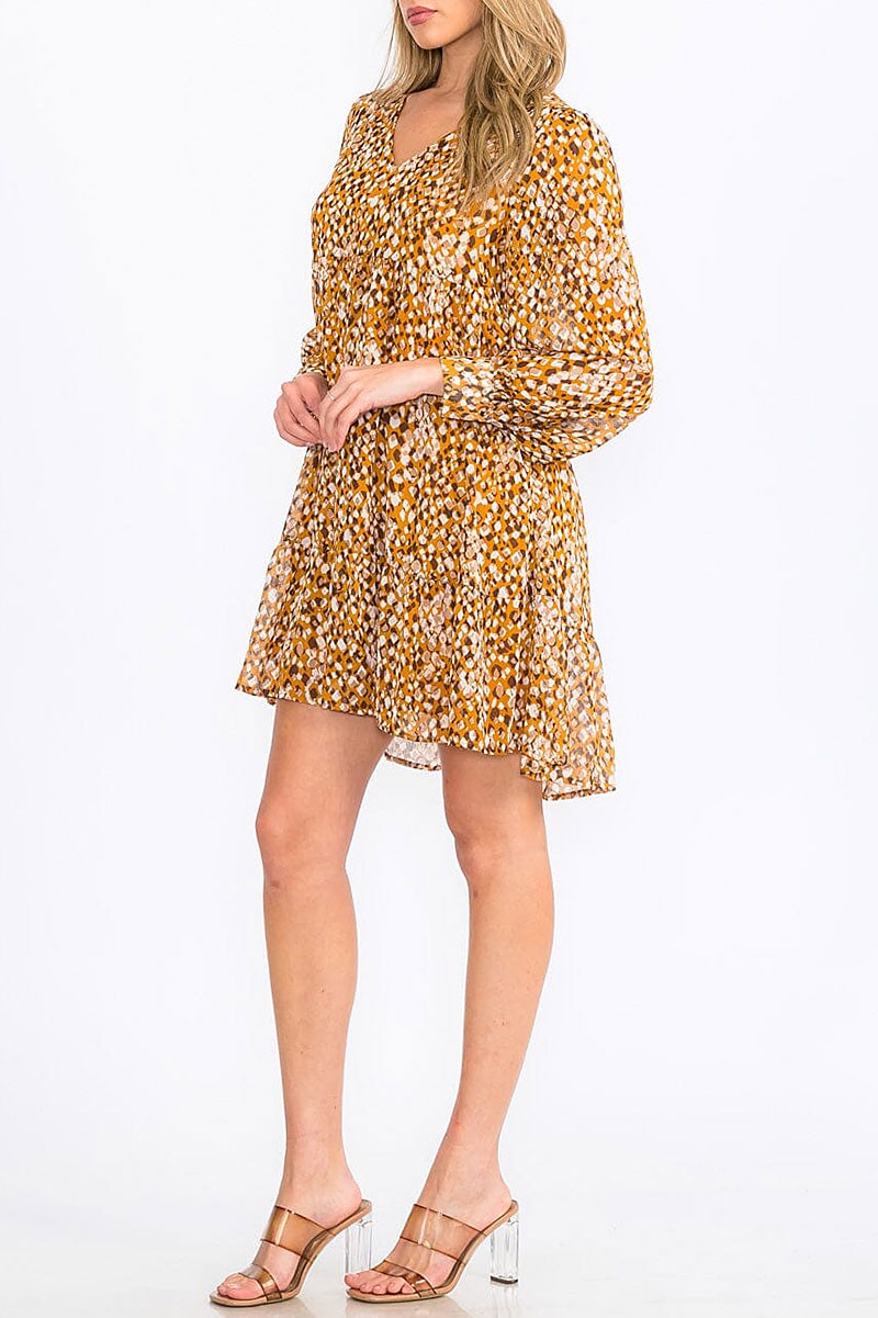 V-neck tunic animal print tunic mini dress (RVWT8587)