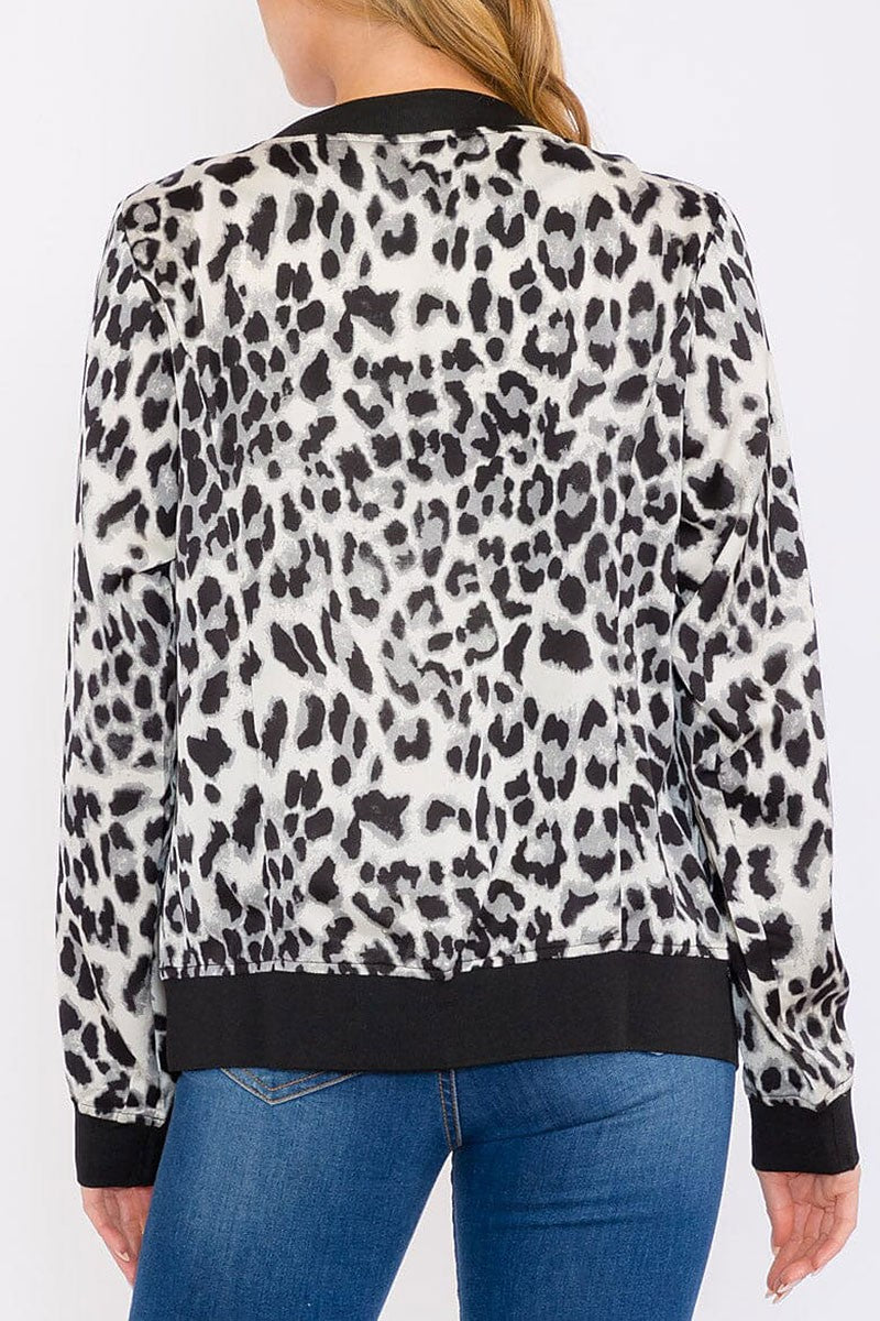 Zip up color block animal print jacket (RVWT8588)