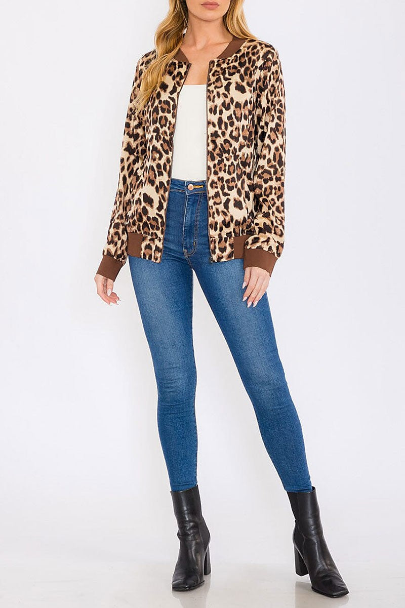 Zip up color block animal print jacket (RVWT8588)