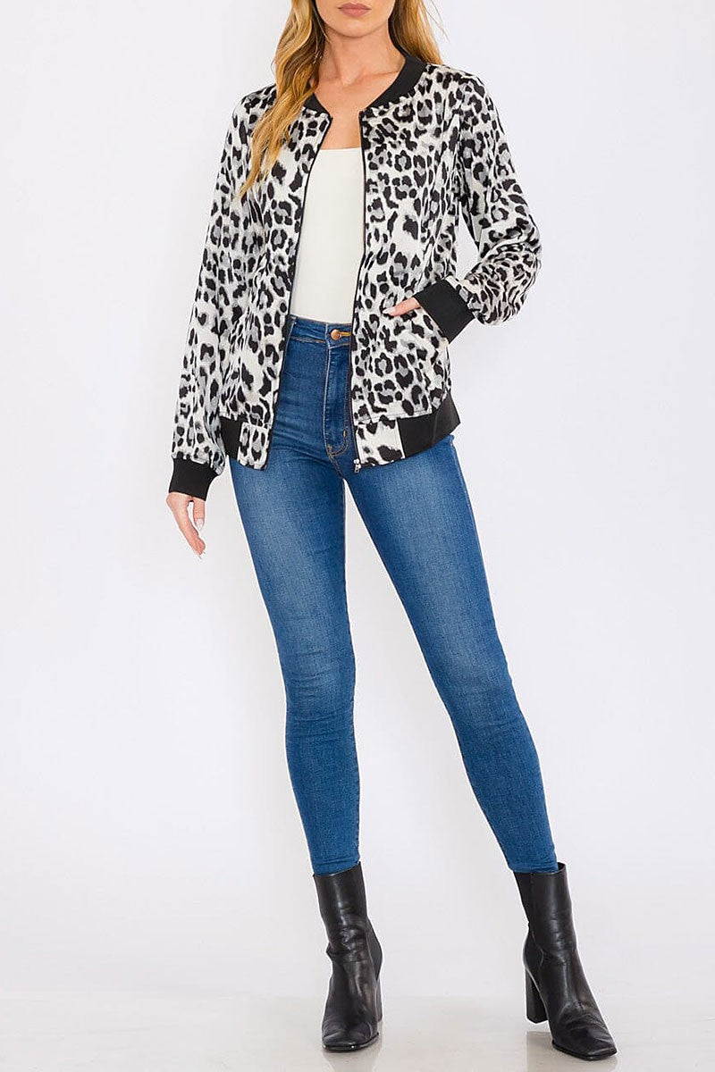 Zip up color block animal print jacket (RVWT8588)