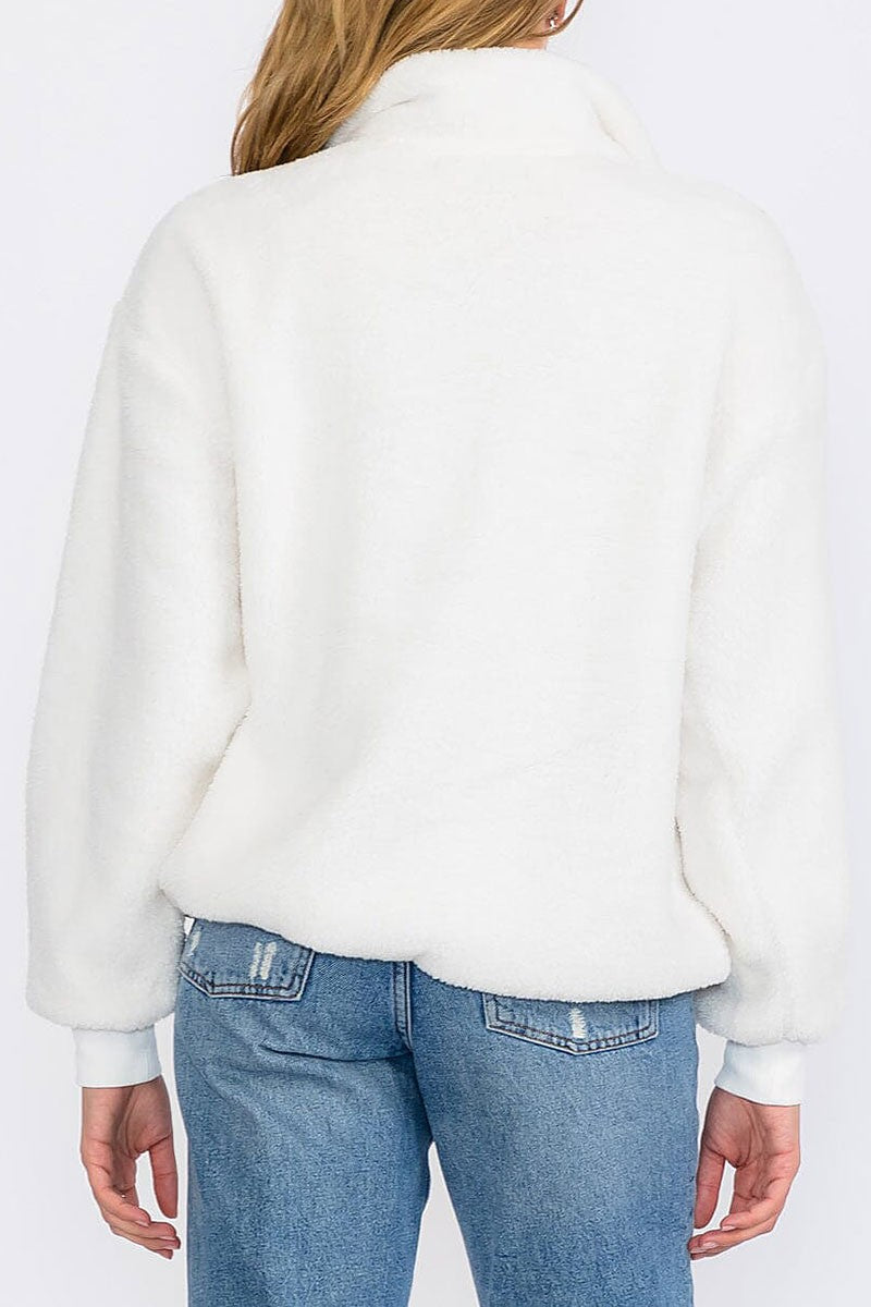 Zip up front pockets sherpa pullover sweater (RVWT8590)