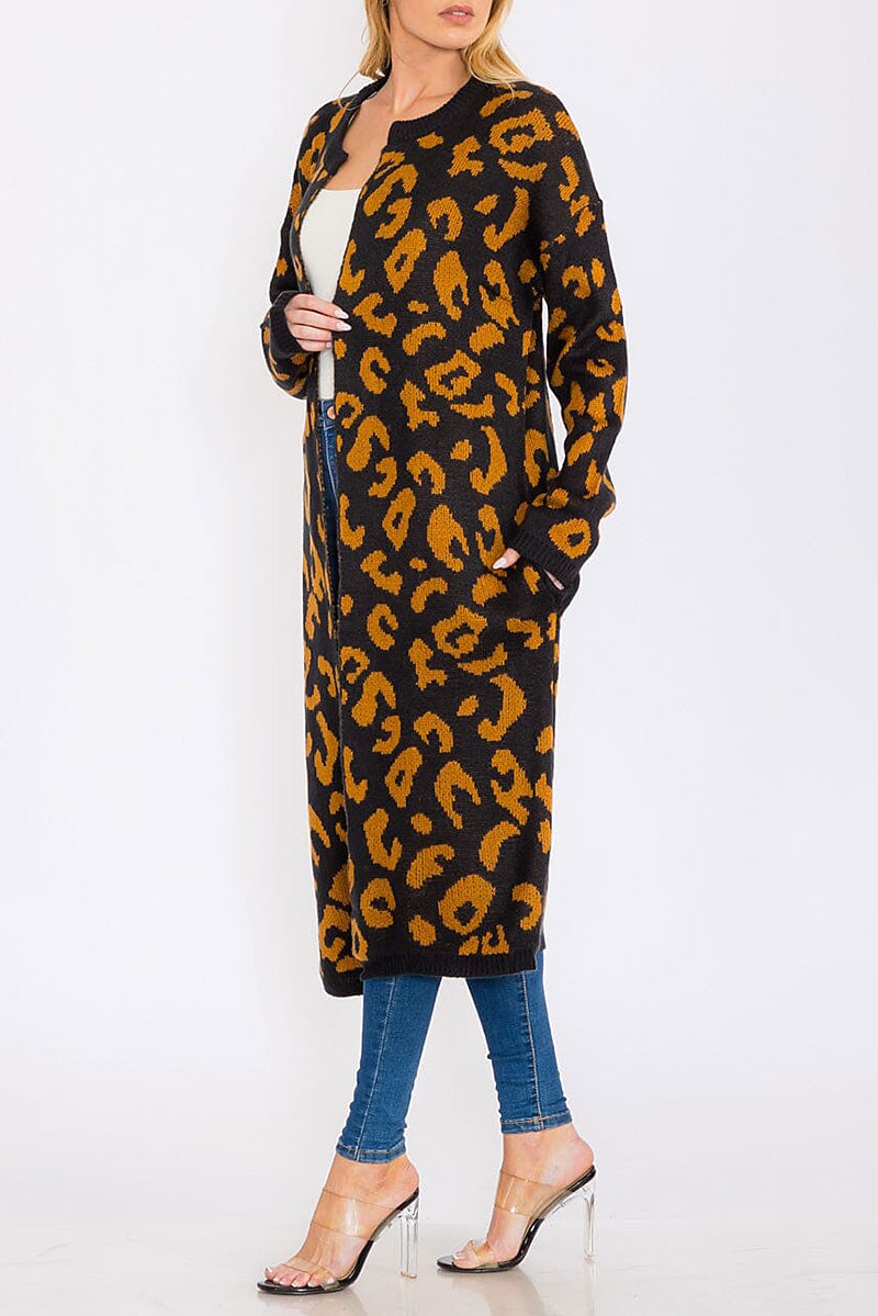 Long sleeves open animal print cardigan (RVWT8591)