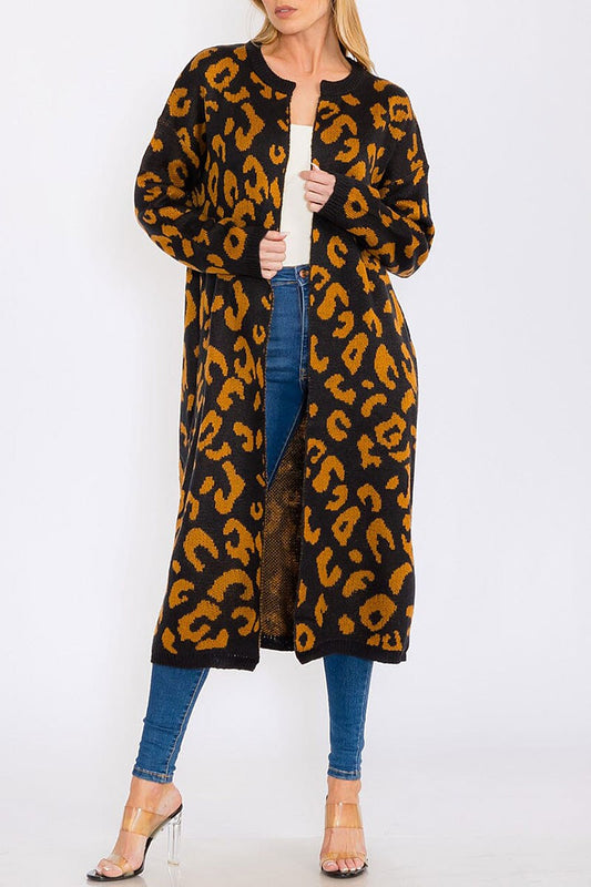 Long sleeves open animal print cardigan (RVWT8591)