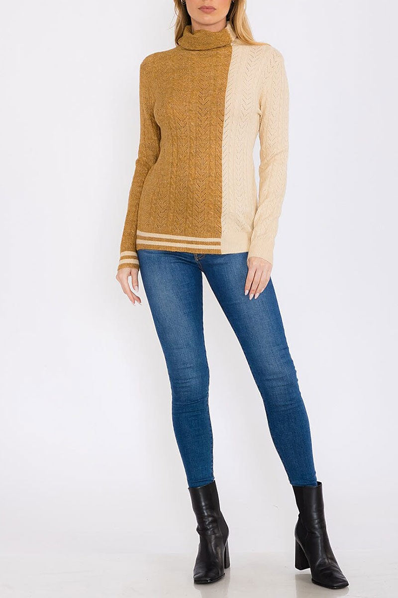 Turtle neck pullover colorblock sweater (RVWT8593)