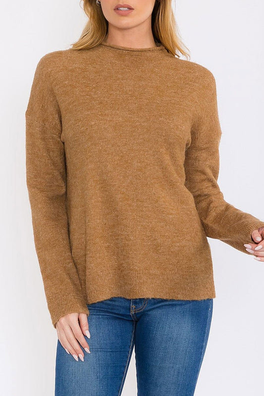 Long sleeves mock neck pullover sweater (RVWT8594)