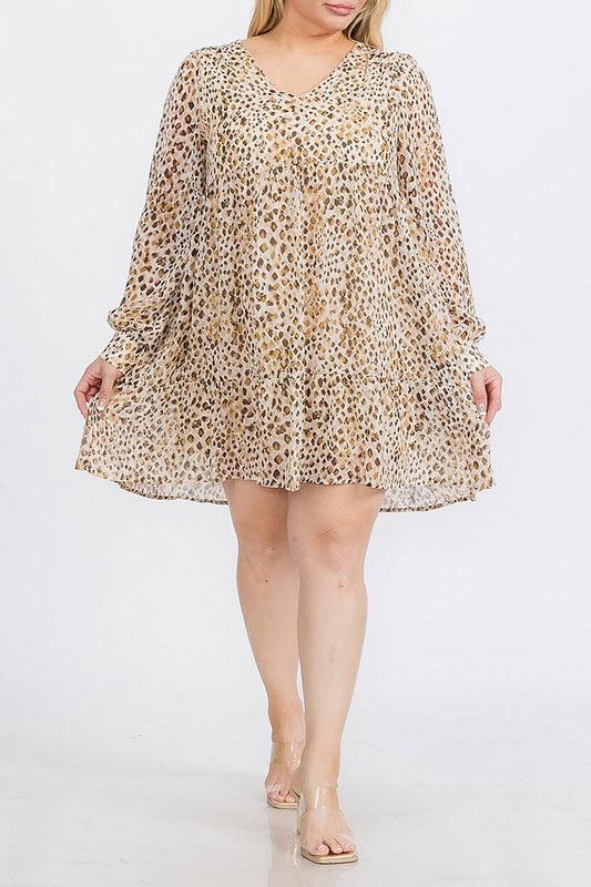 V-neck tunic animal print tunic mini dress (RVWT8611)