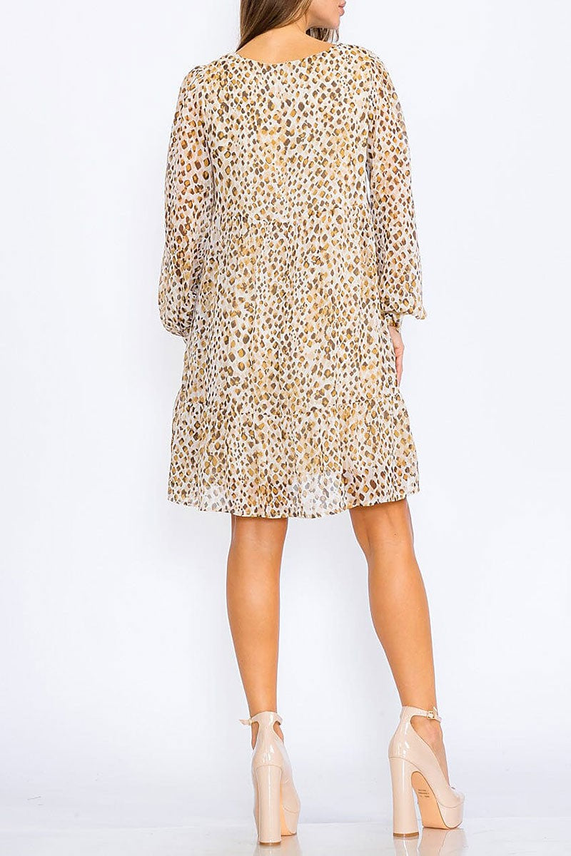 V-neck tunic animal print tunic mini dress (RVWT8612)