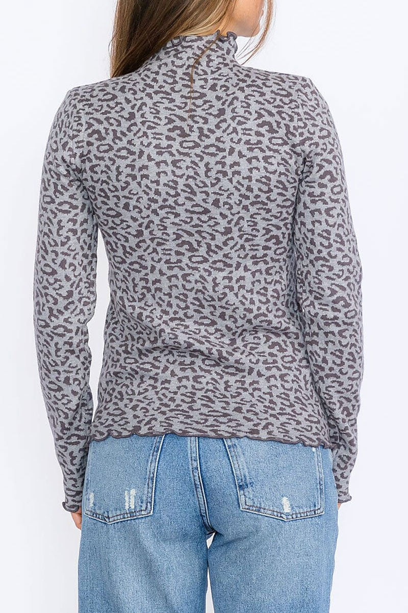 Long sleeves mock neck animal print top (RVWT8623)