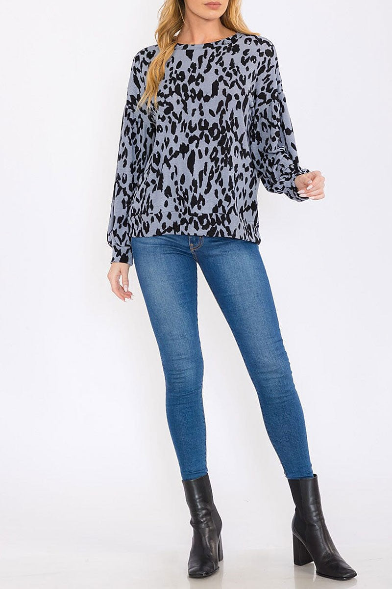 Long sleeve animal print blouse top (RVWT8627)