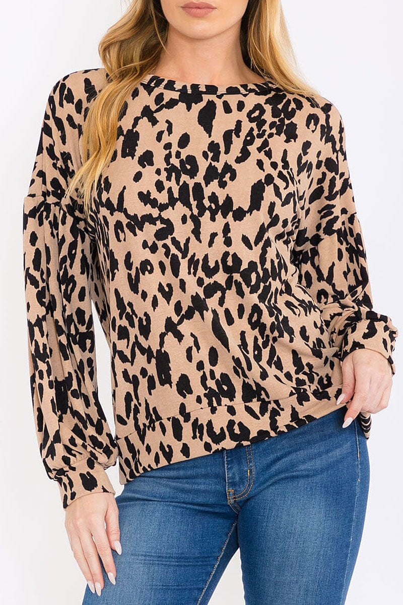 Long sleeve animal print blouse top (RVWT8627)