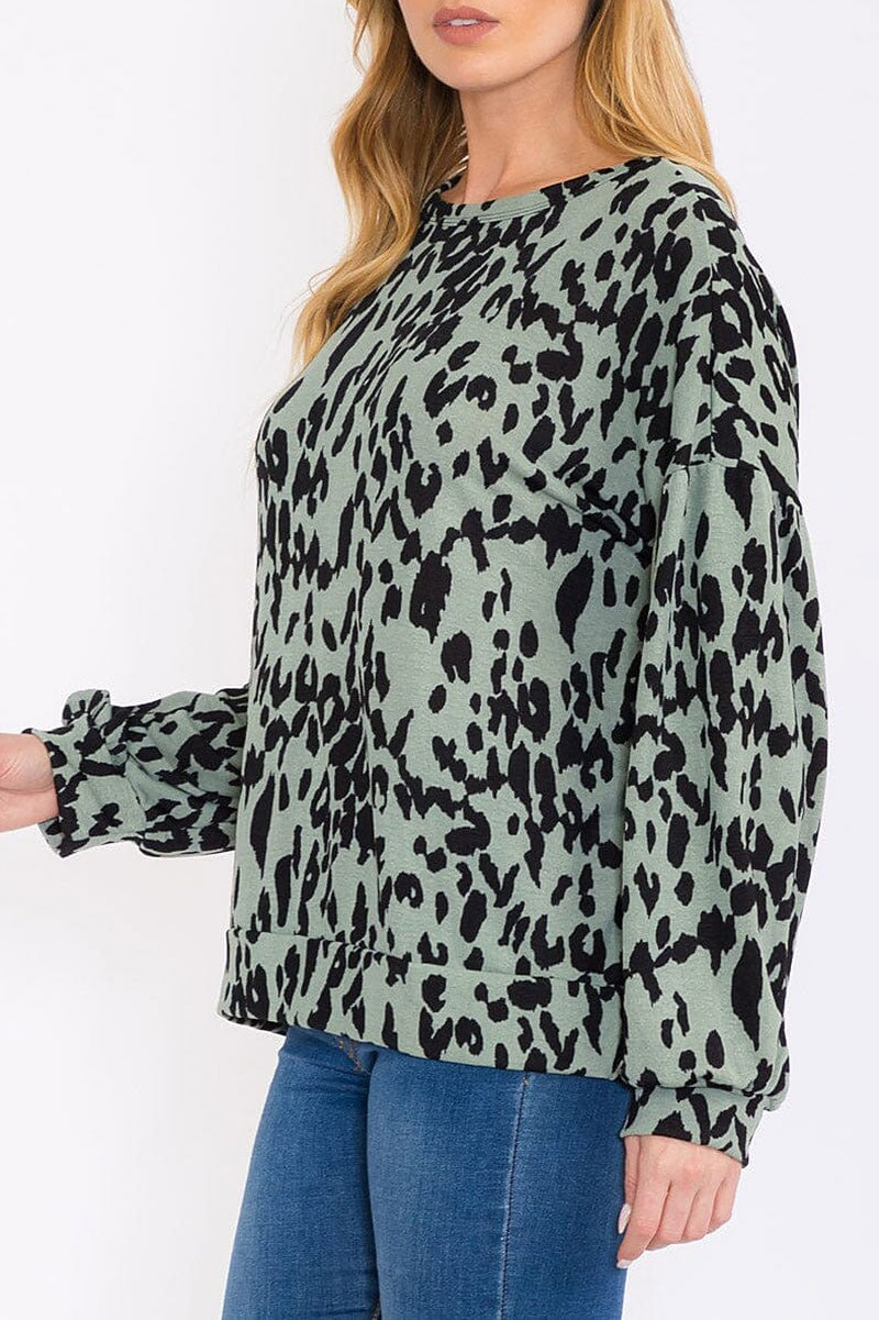 Long sleeve animal print blouse top (RVWT8627)