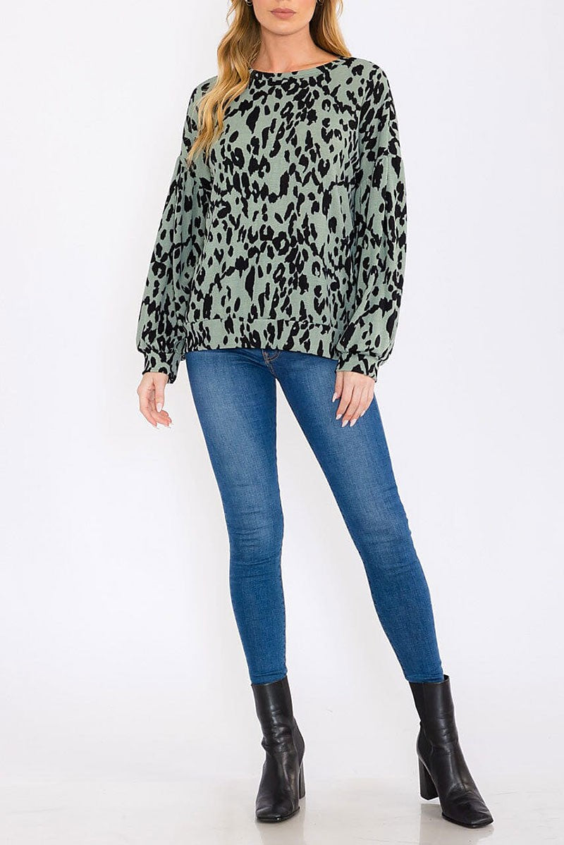 Long sleeve animal print blouse top (RVWT8627)