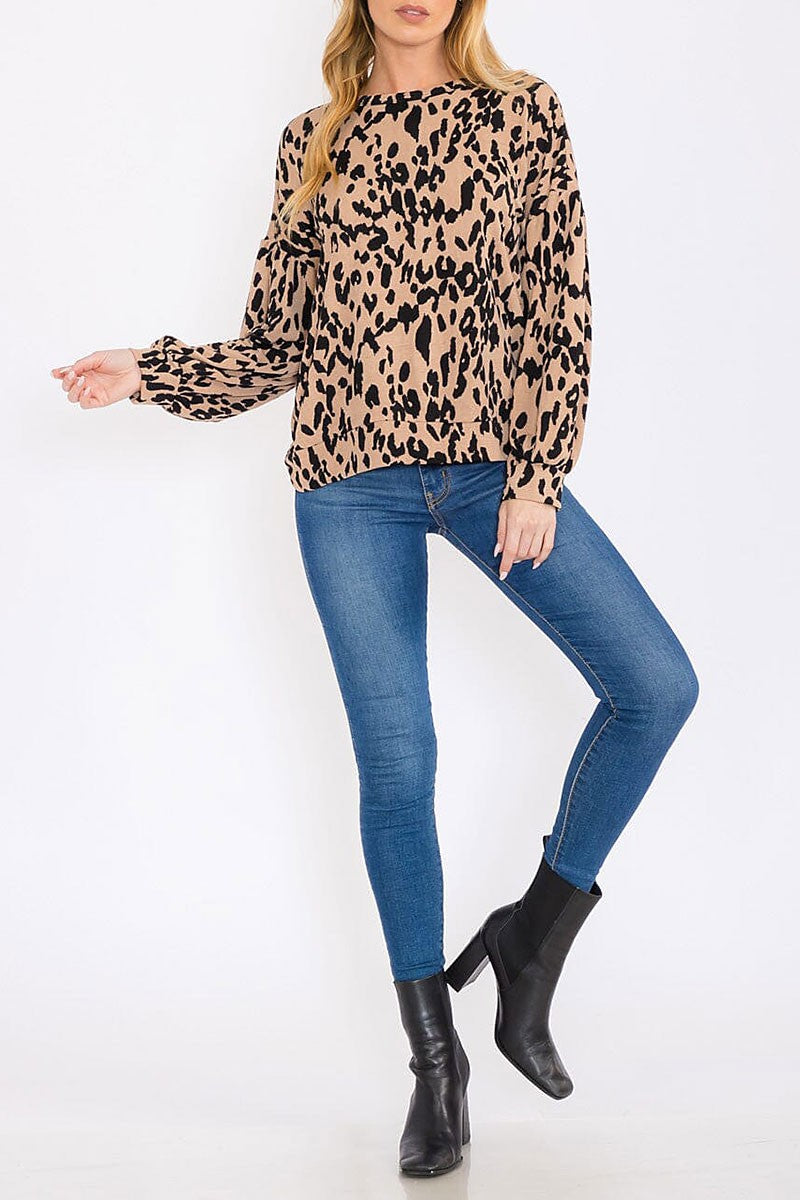 Long sleeve animal print blouse top (RVWT8627)