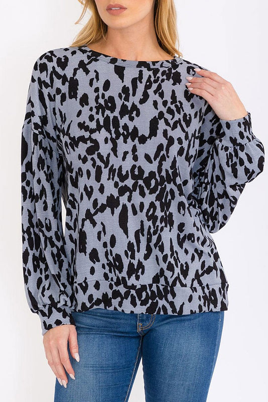 Long sleeve animal print blouse top (RVWT8627)