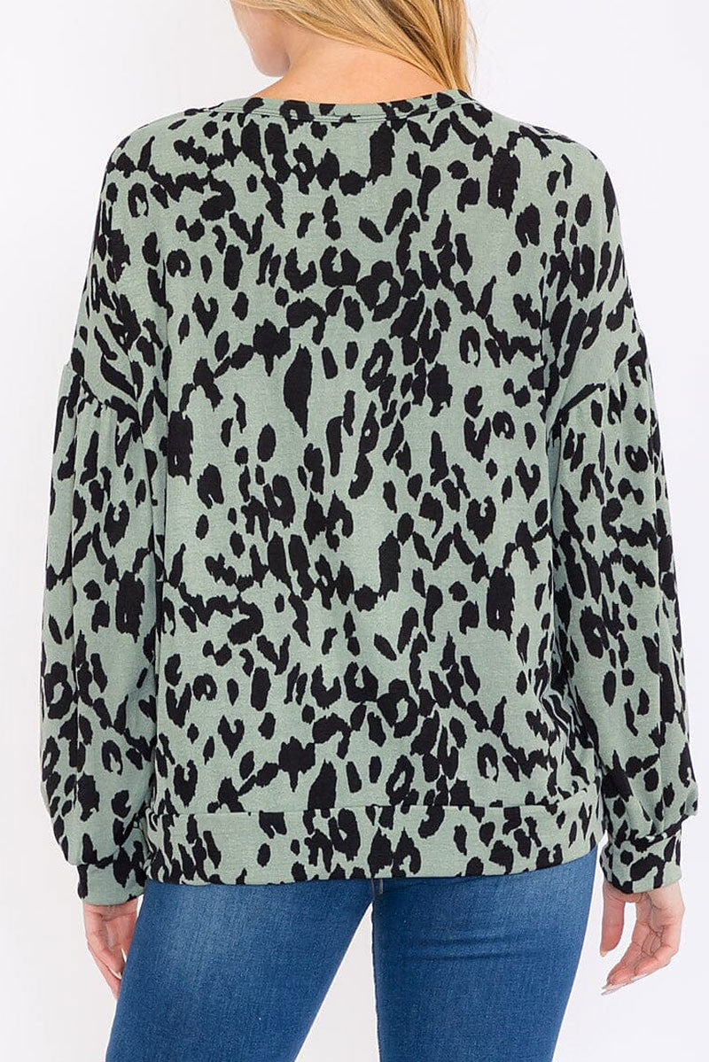 Long sleeve animal print blouse top (RVWT8627)