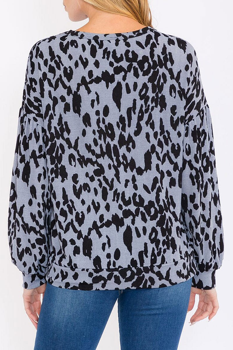 Long sleeve animal print blouse top (RVWT8627)