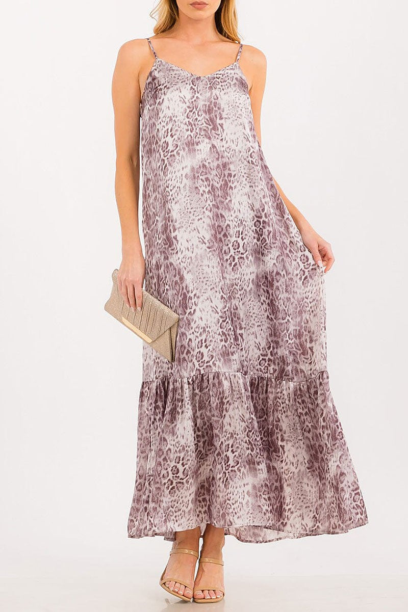 Sleeveless tiered animal print maxi dress (RVWT8628)