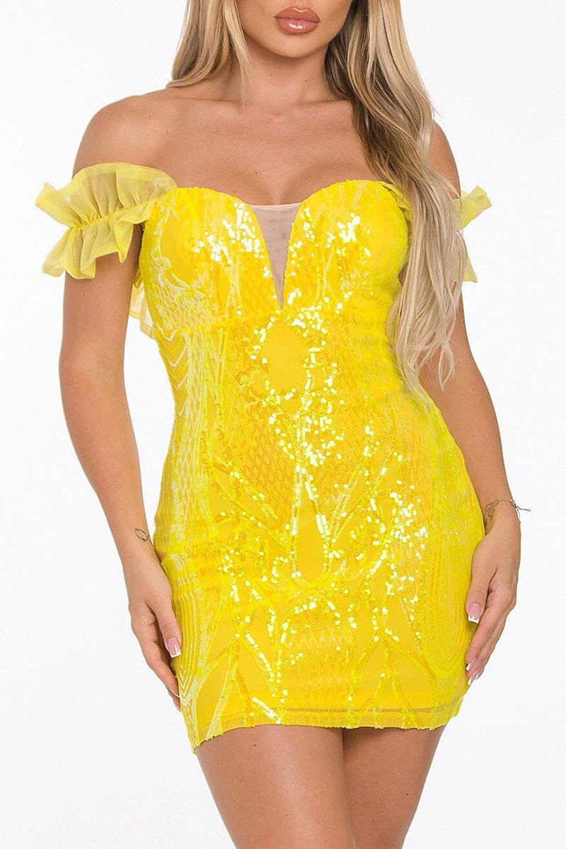 Sleeveless v-neck bodycon sequins mini dress (RVWT8734)