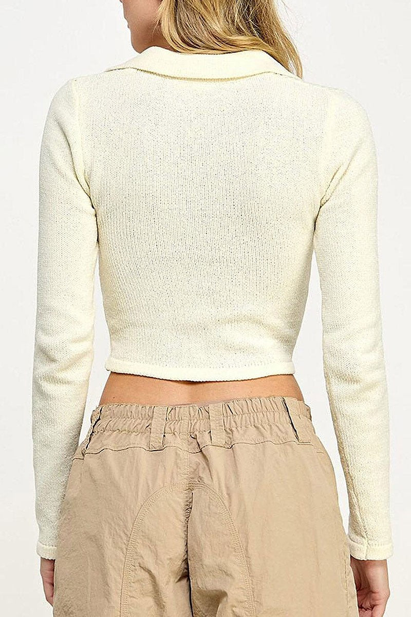 Long sleeves v-neck crop top (RVWT8737)