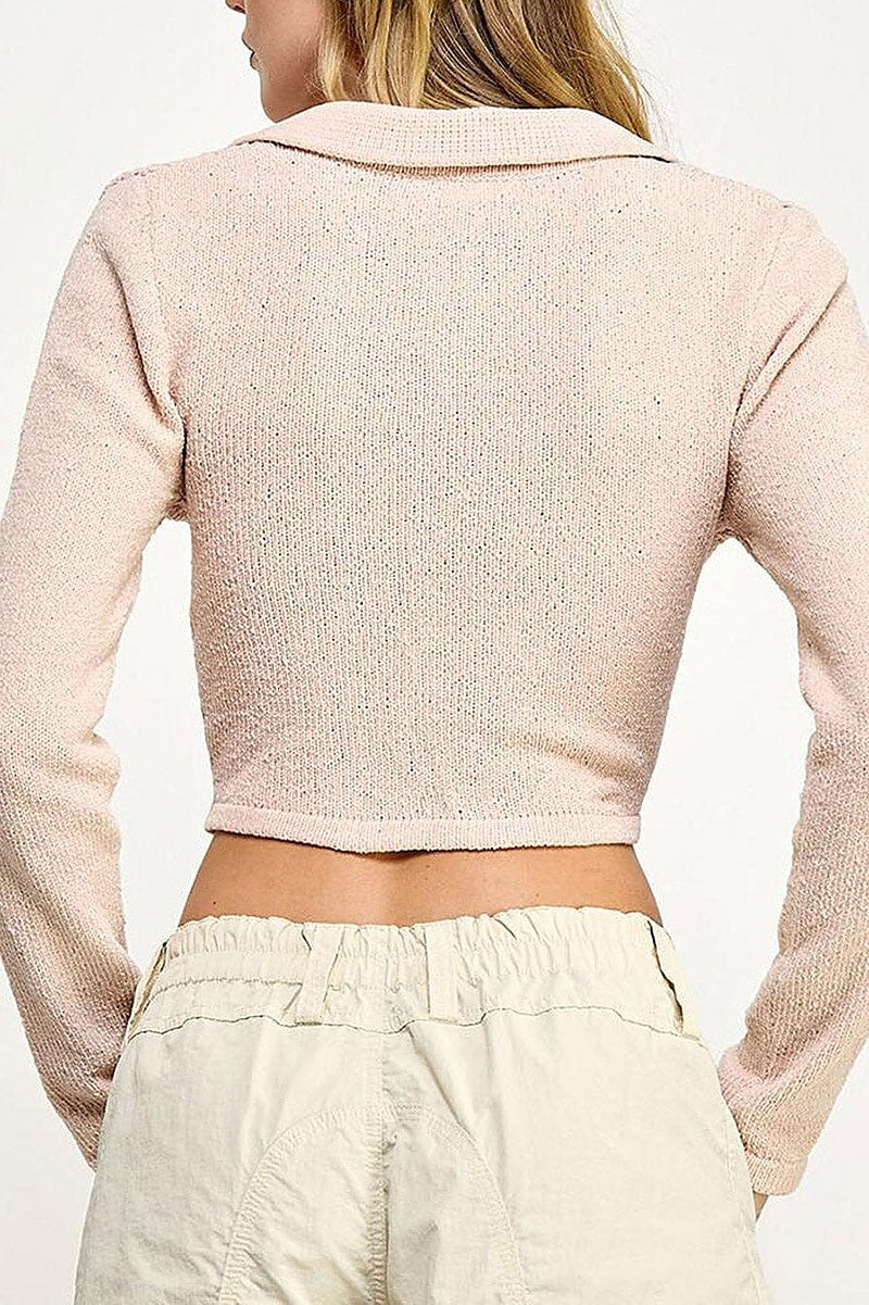 Long sleeves v-neck crop top (RVWT8737)