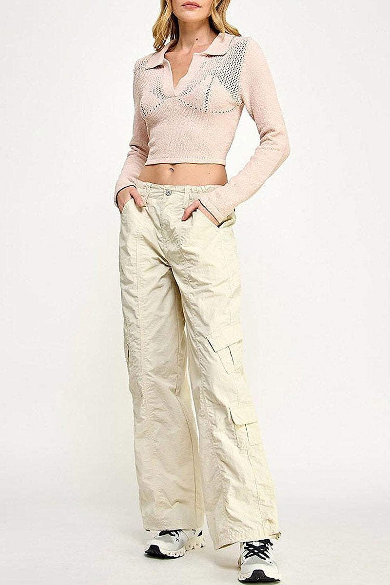 Long sleeves v-neck crop top (RVWT8737)