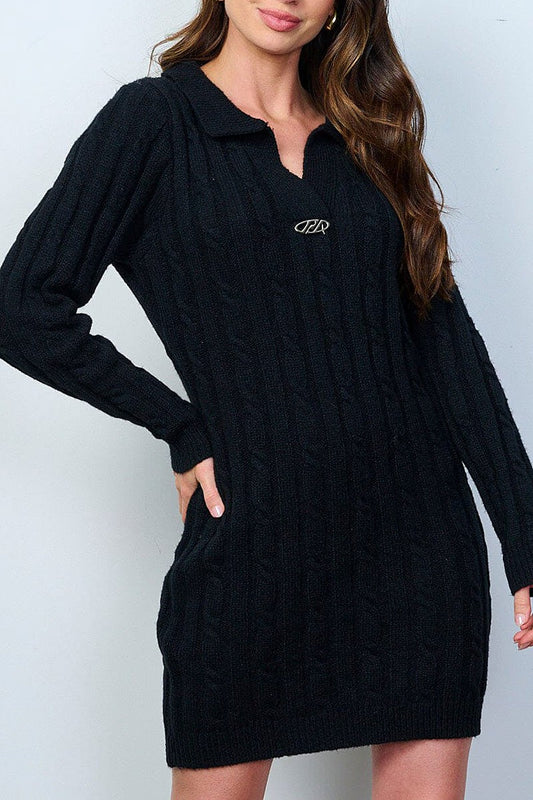 Long sleeve knit v-neck sweater mini dress (RVWT8742)