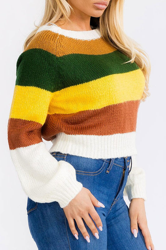 Pullover colorblock stripes knit sweater (RVWT8744)