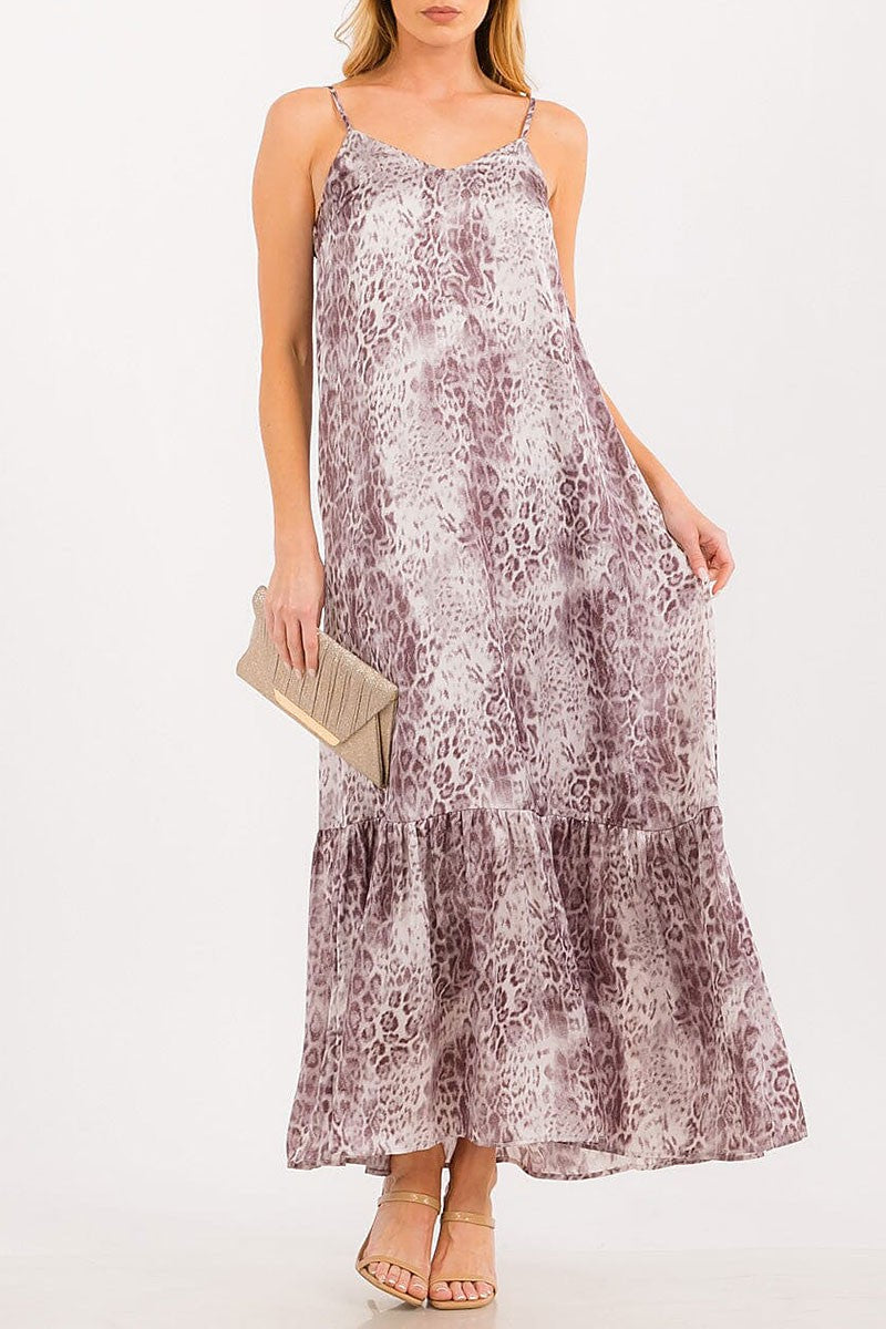 Sleeveless tiered animal print maxi dress (RVWT8746)