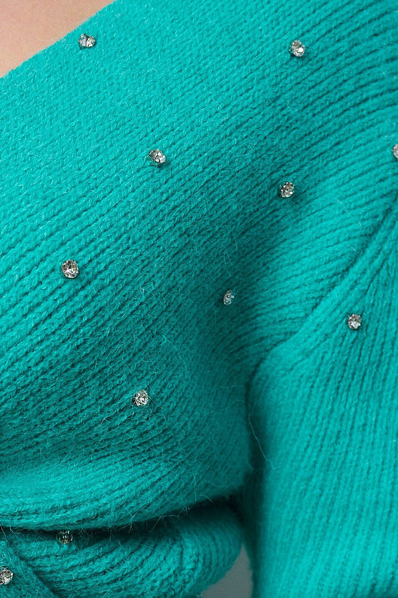 Long sleeve front twist studs detailed sweater (RVWT8783)