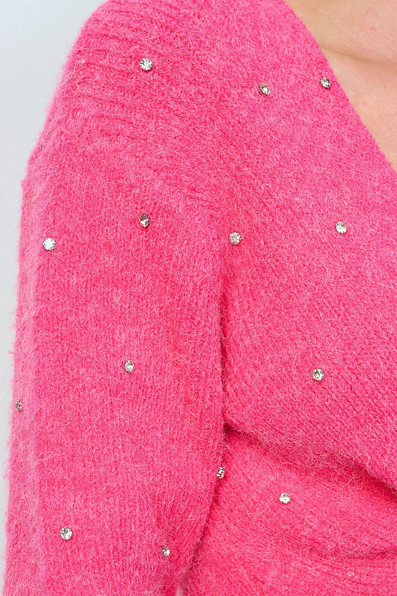 Long sleeve front twist studs detailed sweater (RVWT8783)