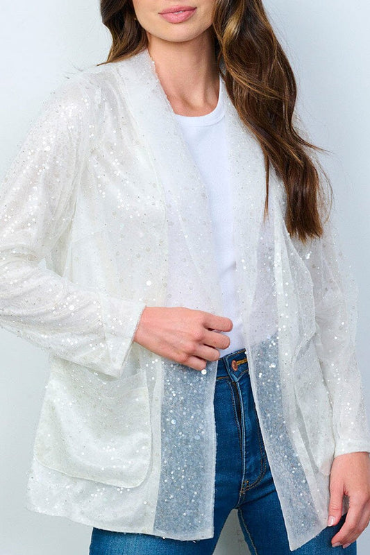 Long sleeve open front pockets sequins blazer (RVWT8784)