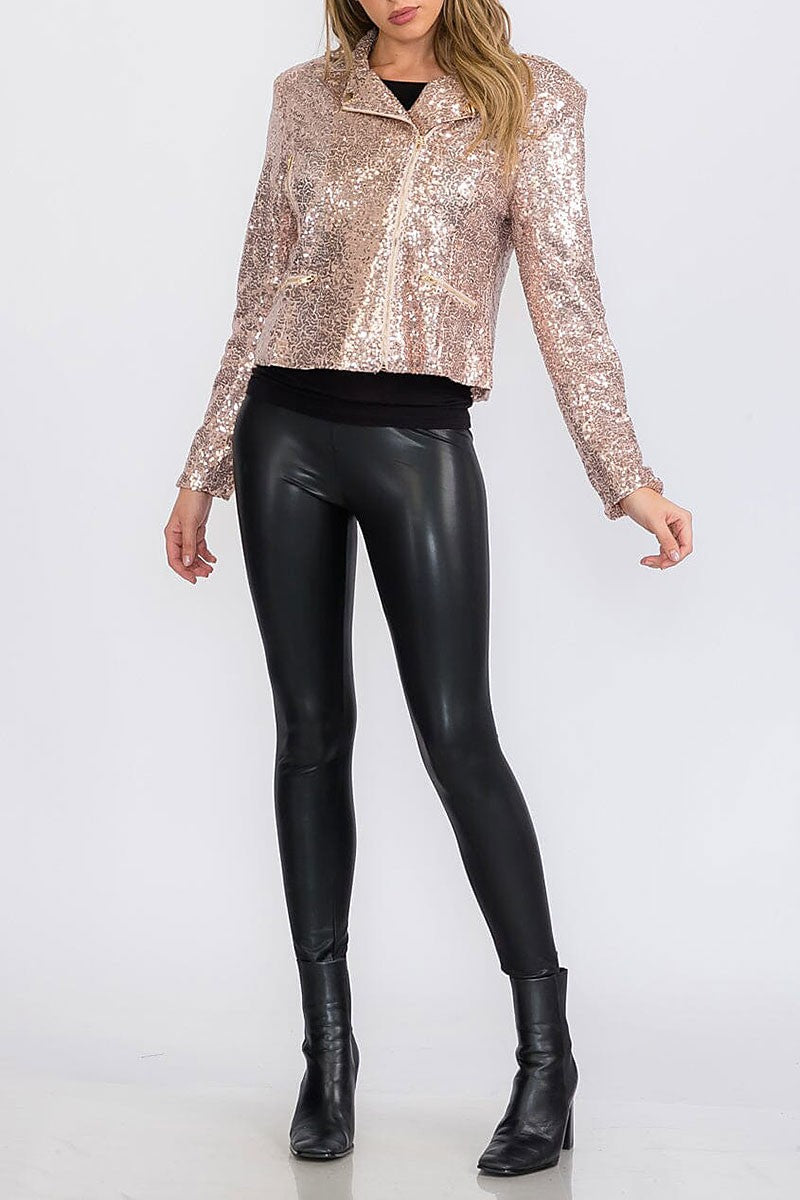 Long sleeve zip up sequins blazer (RVWT8789)