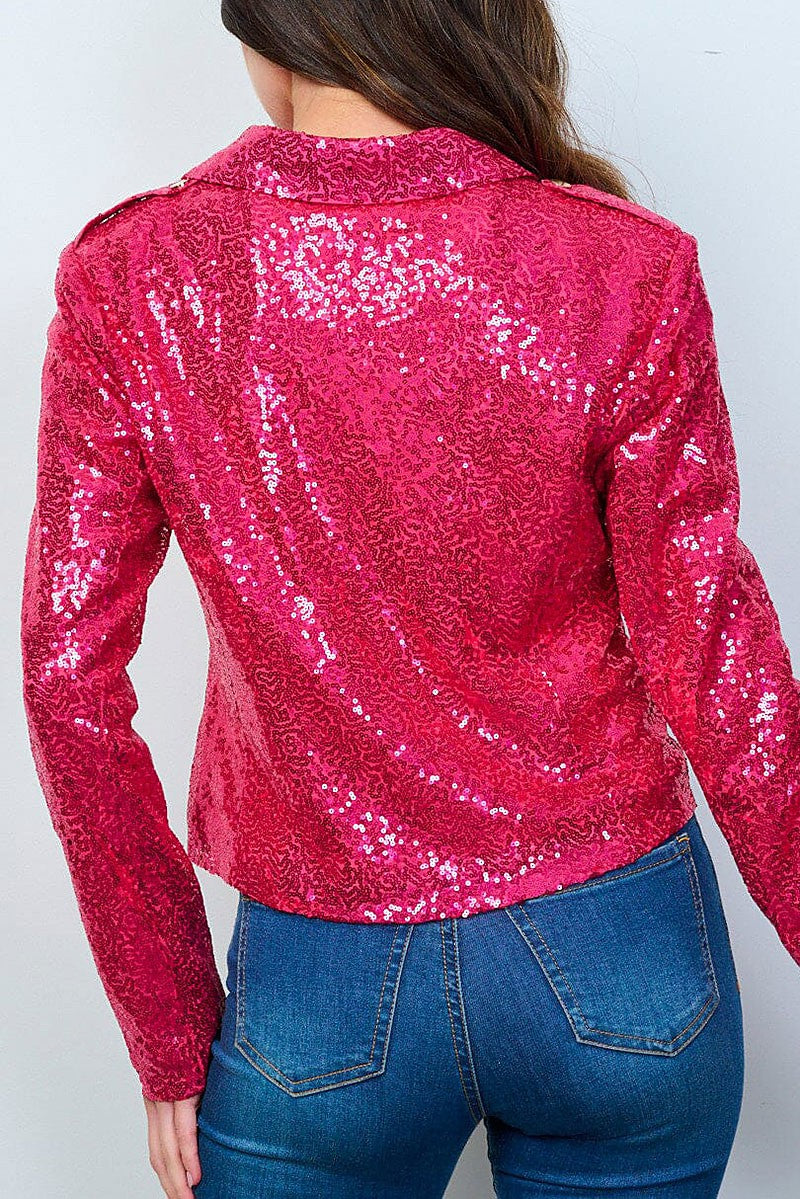 Long sleeve zip up sequins blazer (RVWT8789)