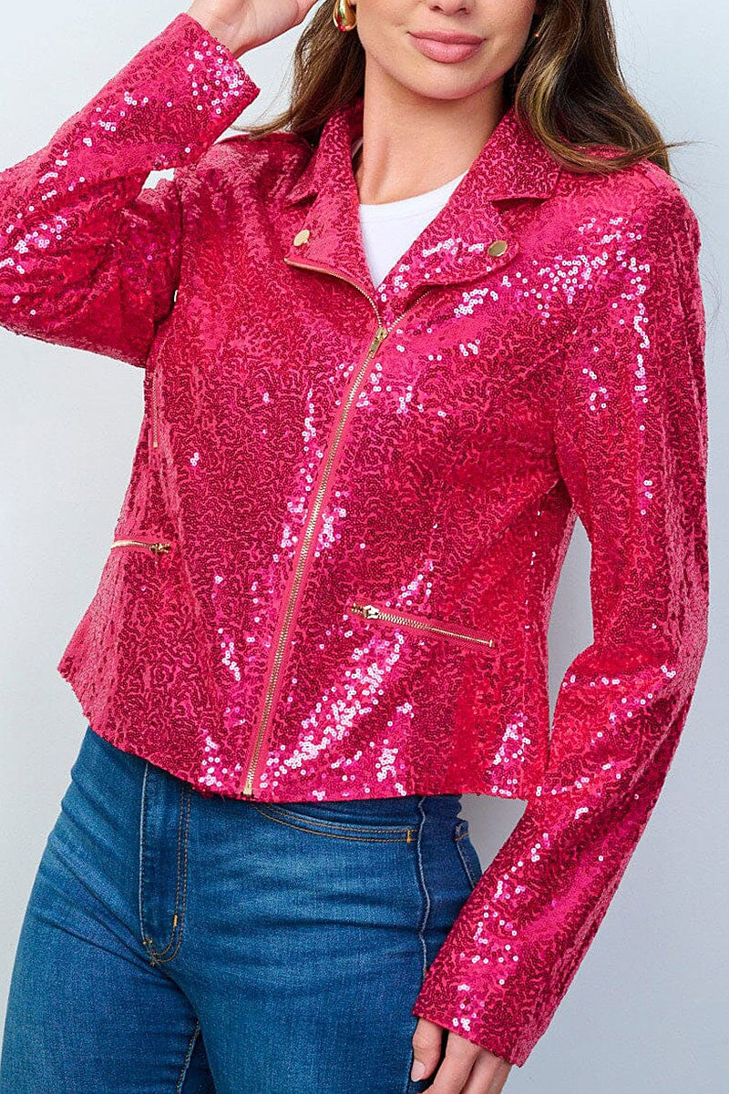 Long sleeve zip up sequins blazer (RVWT8789)