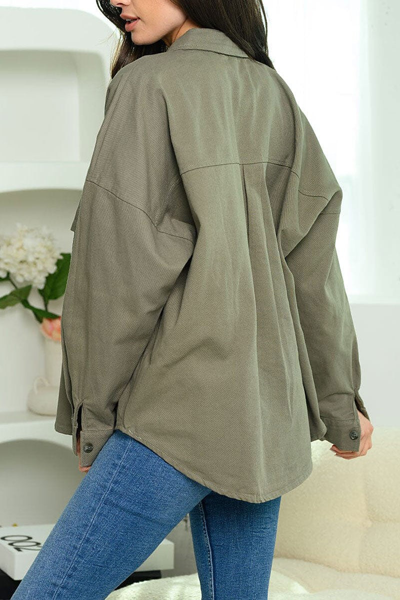 Long sleeves button up oversized twill top (RVWT8790)