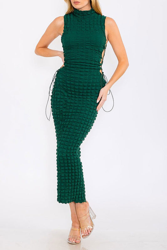 Mock neck side open detailed bodycon maxi dress (RVWT8793)