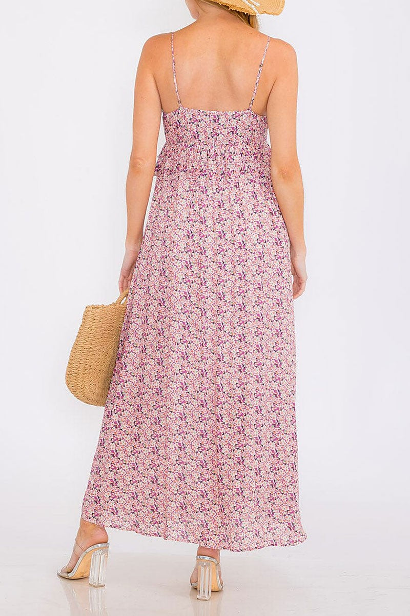 Sleeveless v-neck floral tiered maxi dress (RVWT8797)