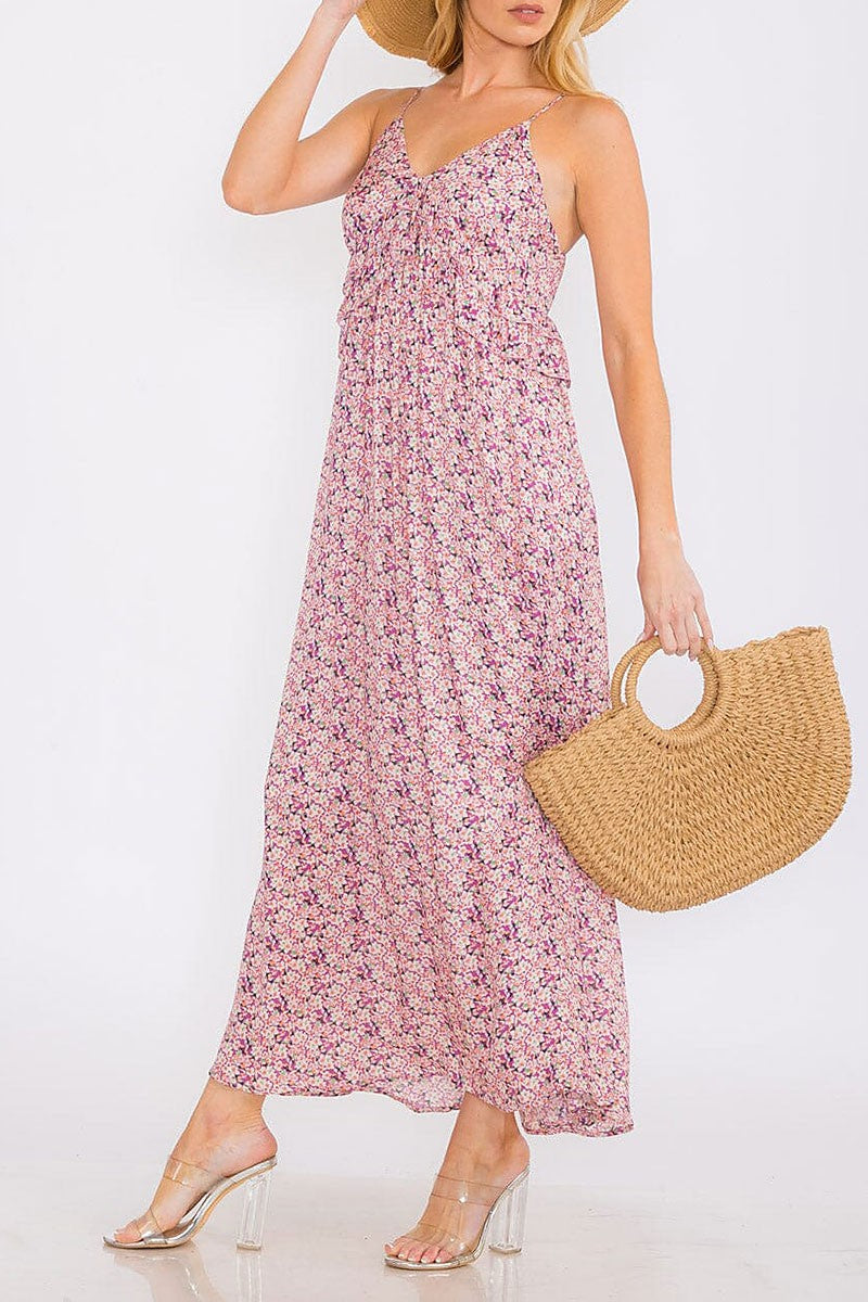 Sleeveless v-neck floral tiered maxi dress (RVWT8797)