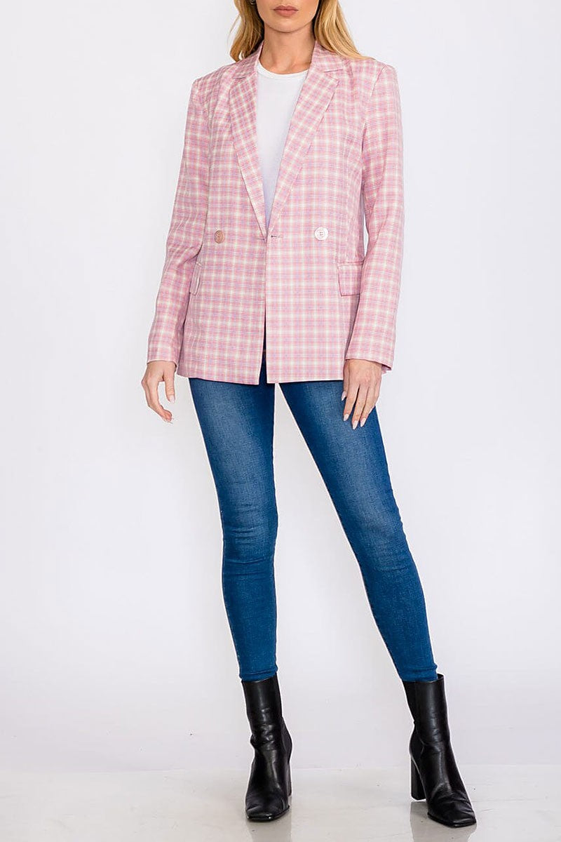 Long sleeves button closure checkered print blazer (RVWT8798)