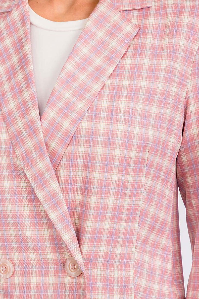 Long sleeves button closure checkered print blazer (RVWT8798)