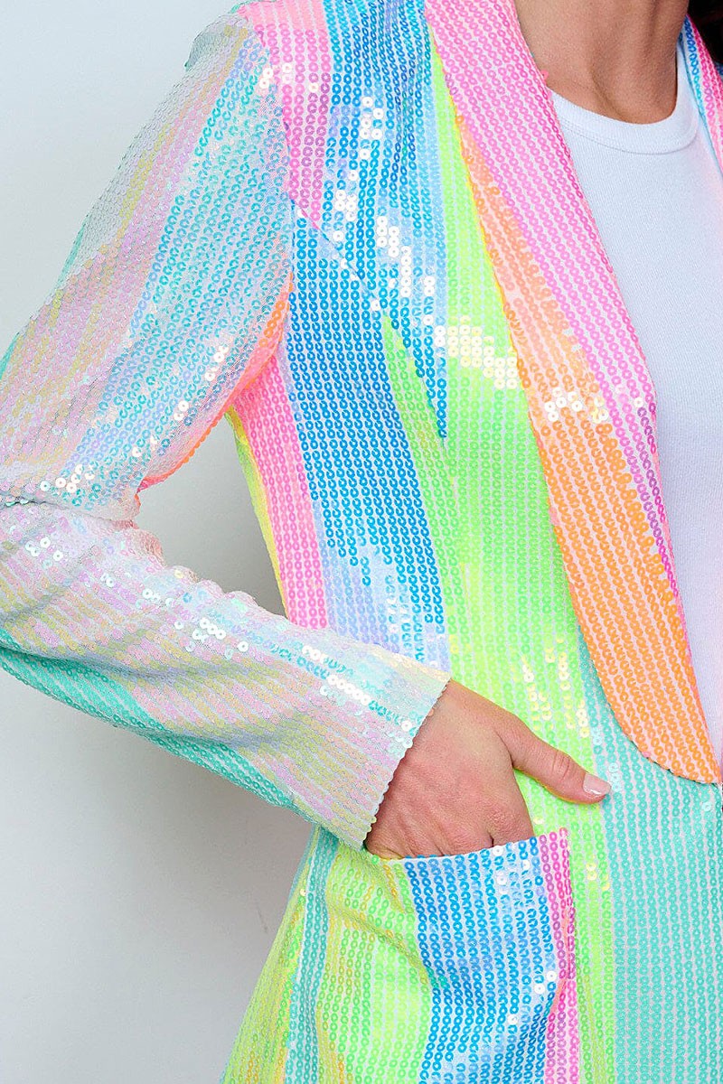 Button closure sequins colorblock blazer (RVWT8825)