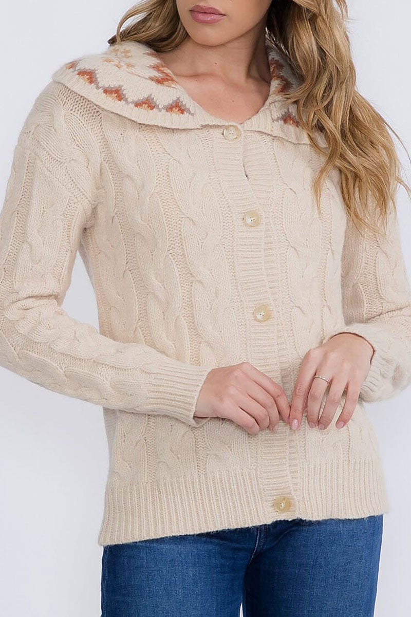 Button closure collar knit cardigan sweater (RVWT8895)